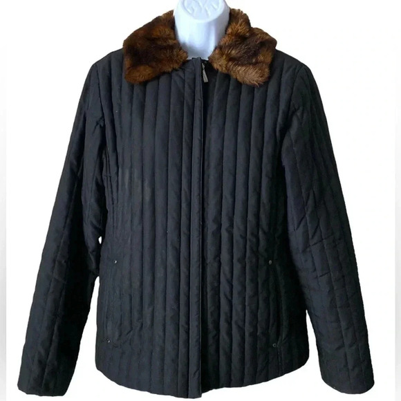 LAUREN RALPH LAUREN | Black Quilted Front Faux Fur Collar Jacket Size S - Picture 1 of 9